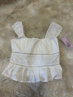 NWT wild fable White Lace-Trim Ruffle Tank Top - Women